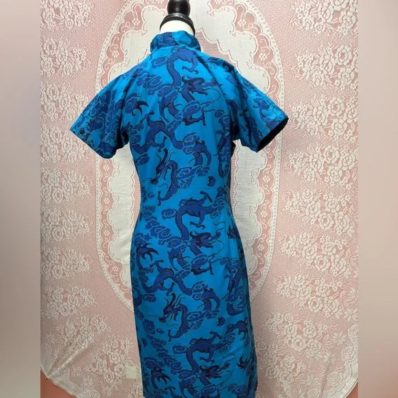 Vintage Blue Dragon Cheongsam Style Dress - Picture 7 of 8